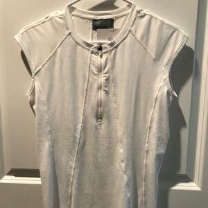 NWT ATHLETA Bright White Cap Sleeve Perforated Pacifica II Zip-Neck Tank Small